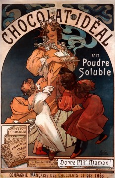  distinct Oil Painting - Chocolat Ideal 1897 Czech Art Nouveau distinct Alphonse Mucha